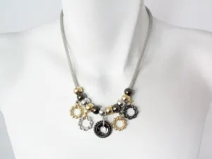 Mesh Necklace with Textured Metal Circle Charms