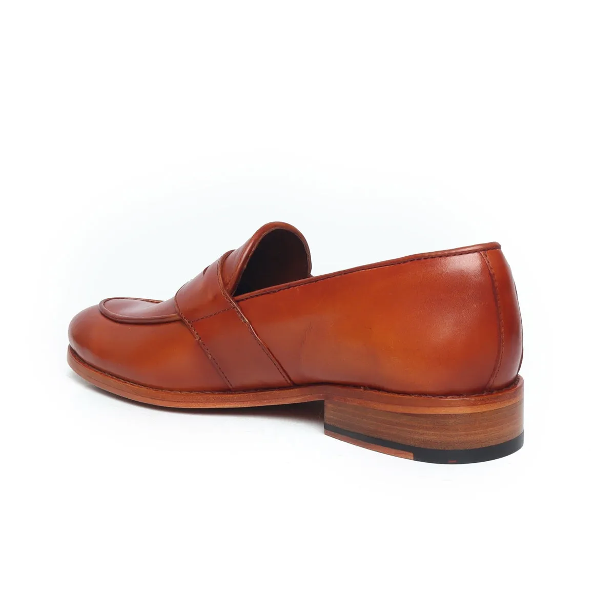 Orangish Tan Leather Penny Loafers With Leather Sole