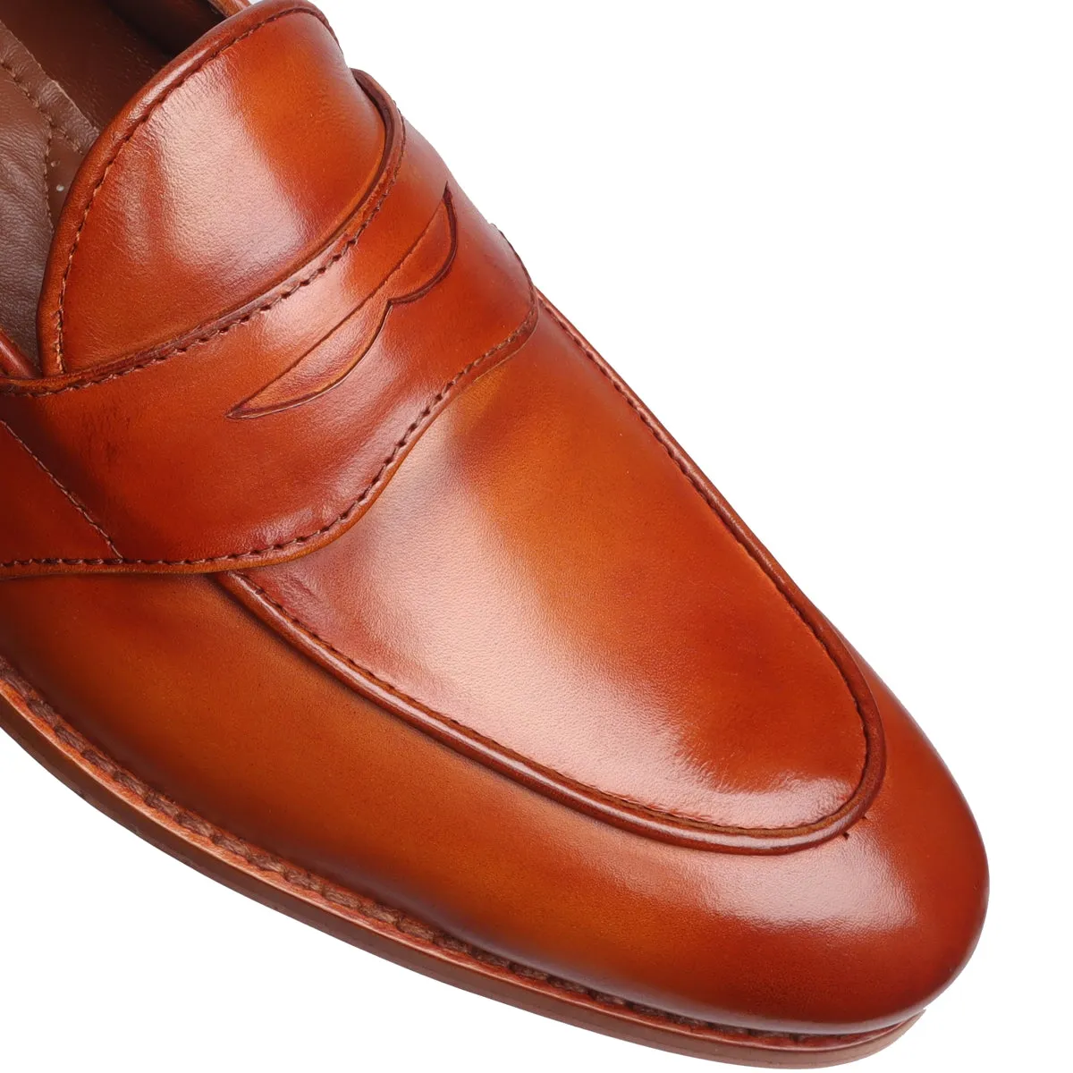 Orangish Tan Leather Penny Loafers With Leather Sole