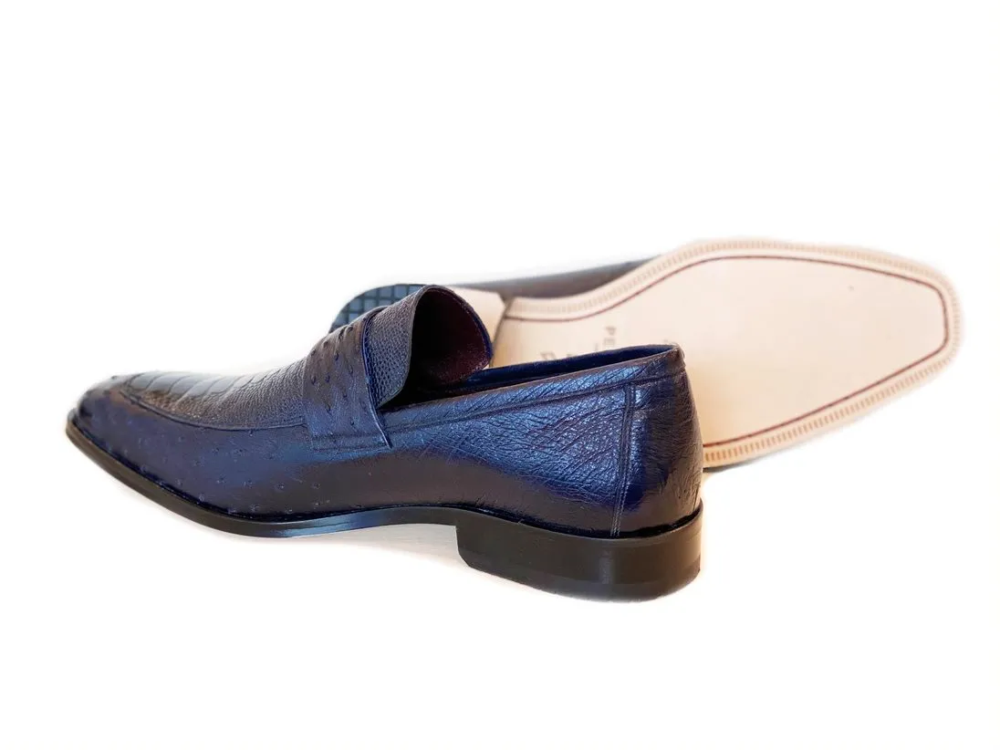 Pelle Exotics Ostrich Slip-On Penny Loafer Blue