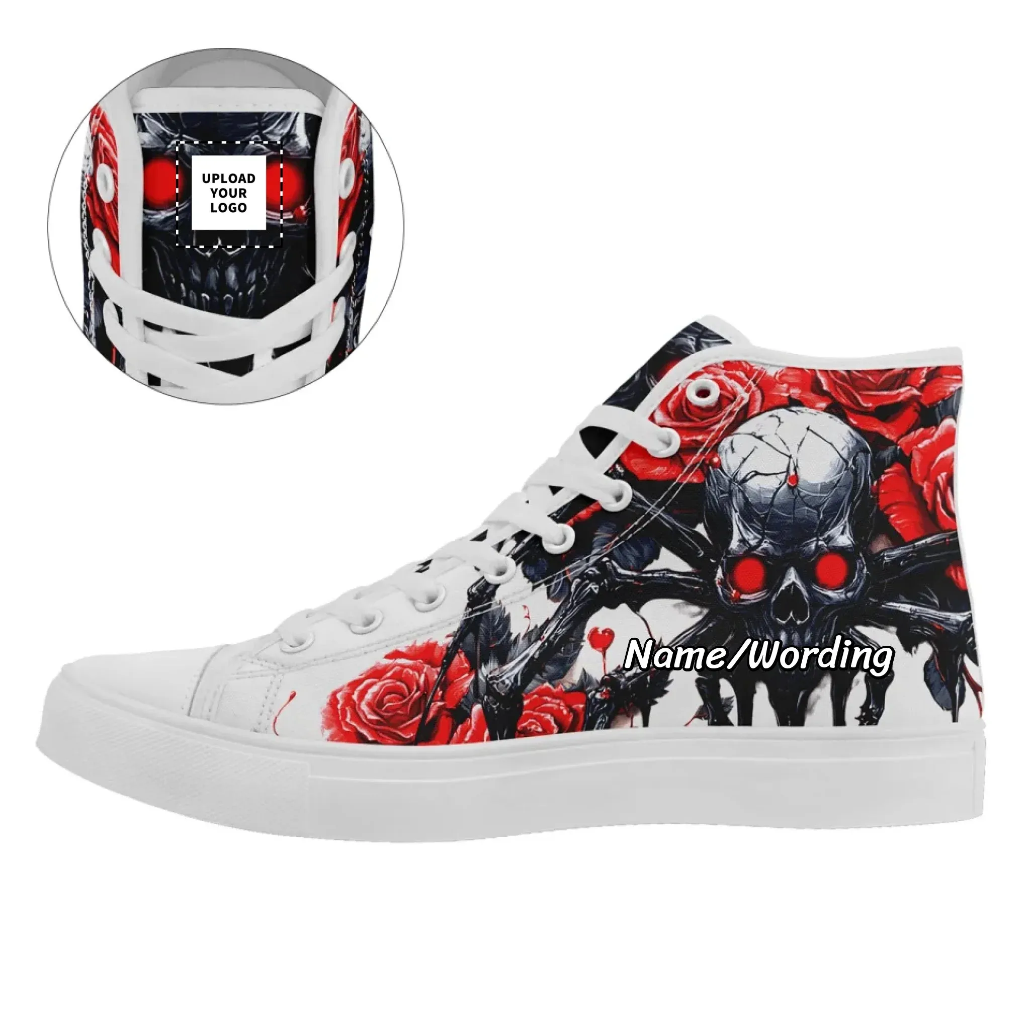 Personalized Gothic Style Sneakers, Custom Skull High Top Shoes, Skeleton Walking Shoes