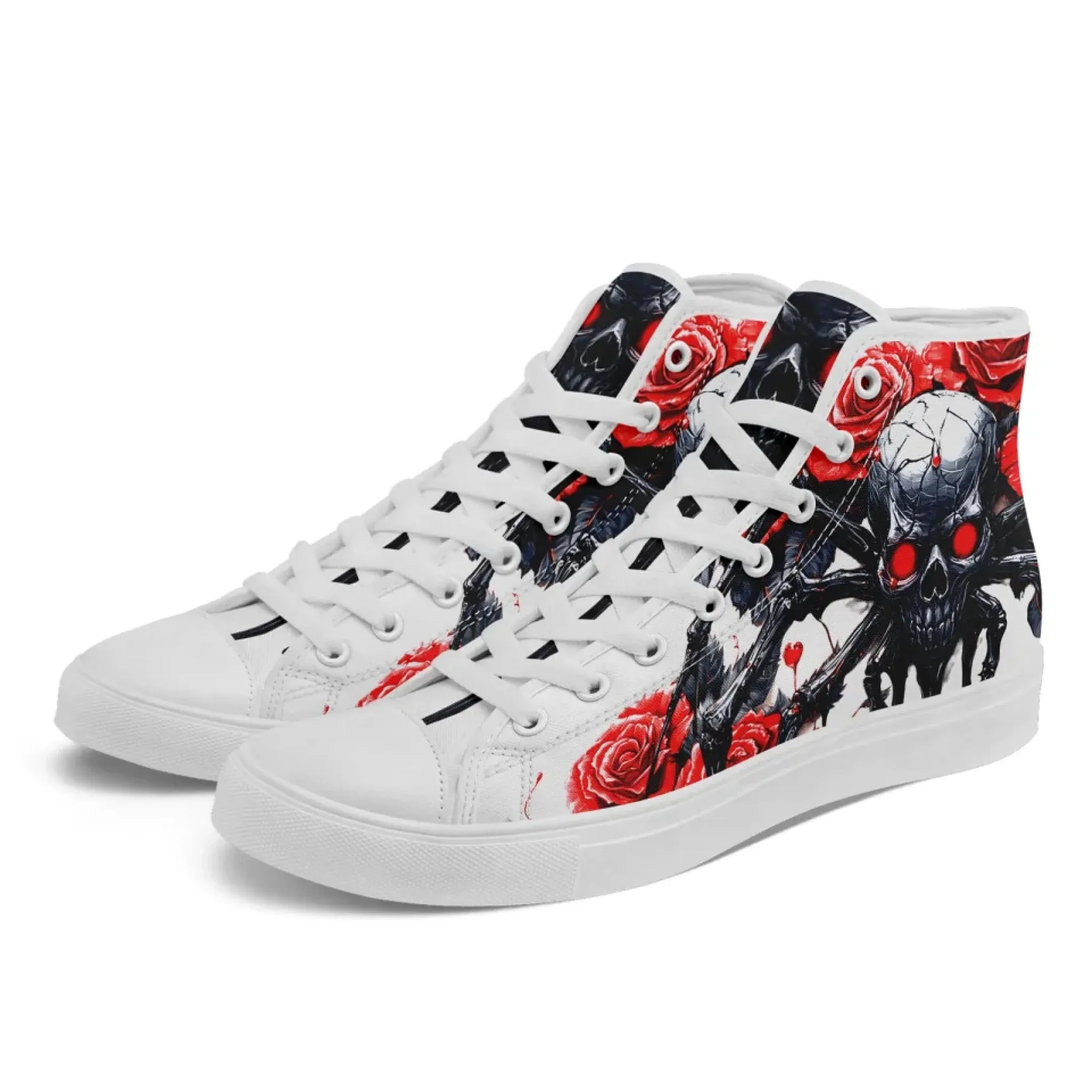 Personalized Gothic Style Sneakers, Custom Skull High Top Shoes, Skeleton Walking Shoes