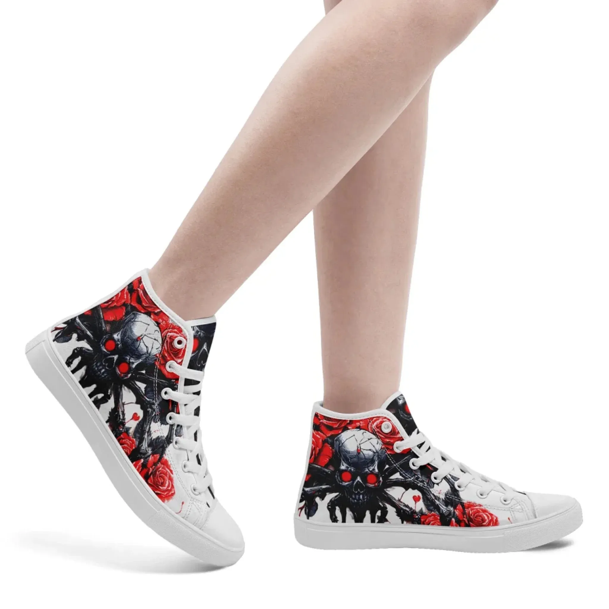 Personalized Gothic Style Sneakers, Custom Skull High Top Shoes, Skeleton Walking Shoes