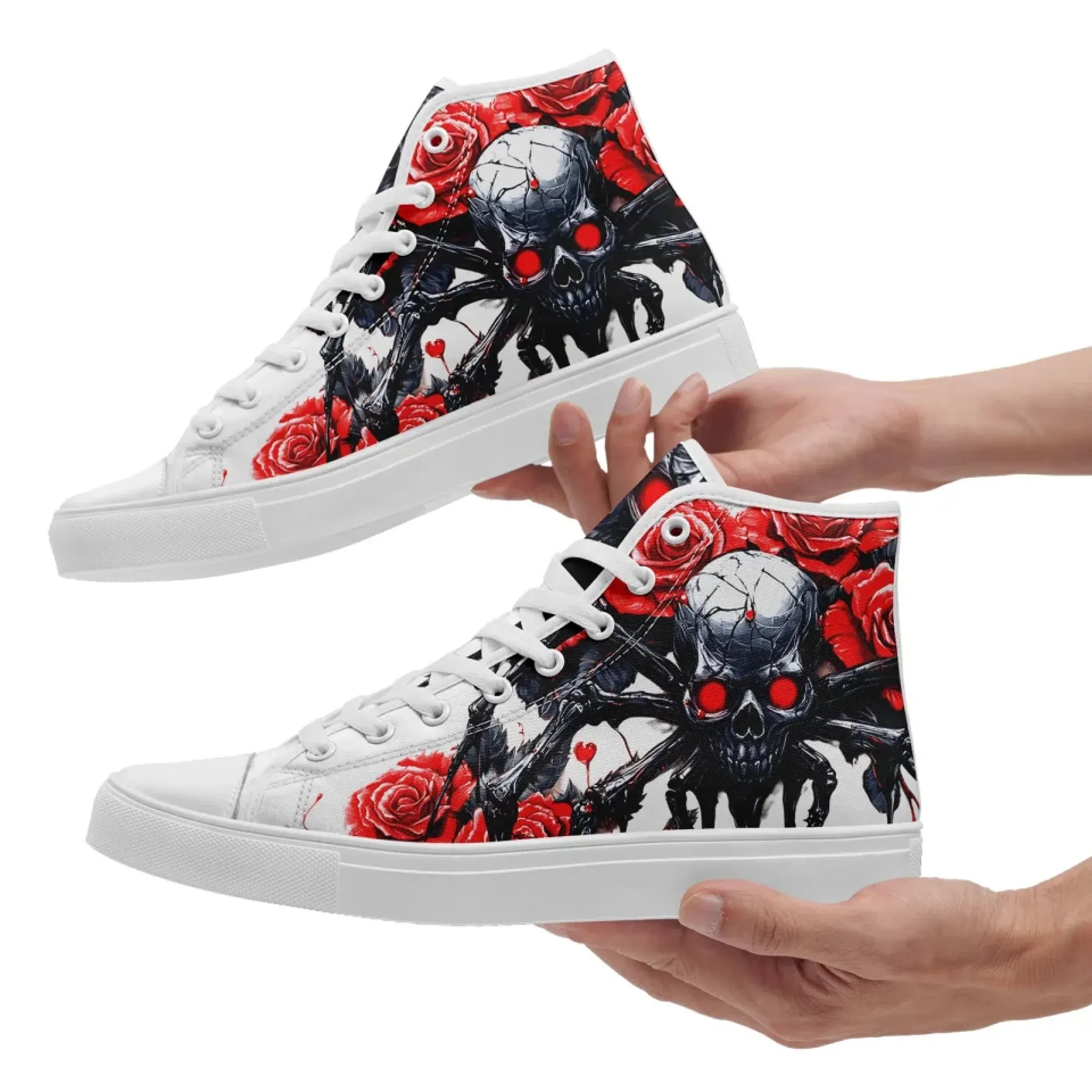 Personalized Gothic Style Sneakers, Custom Skull High Top Shoes, Skeleton Walking Shoes