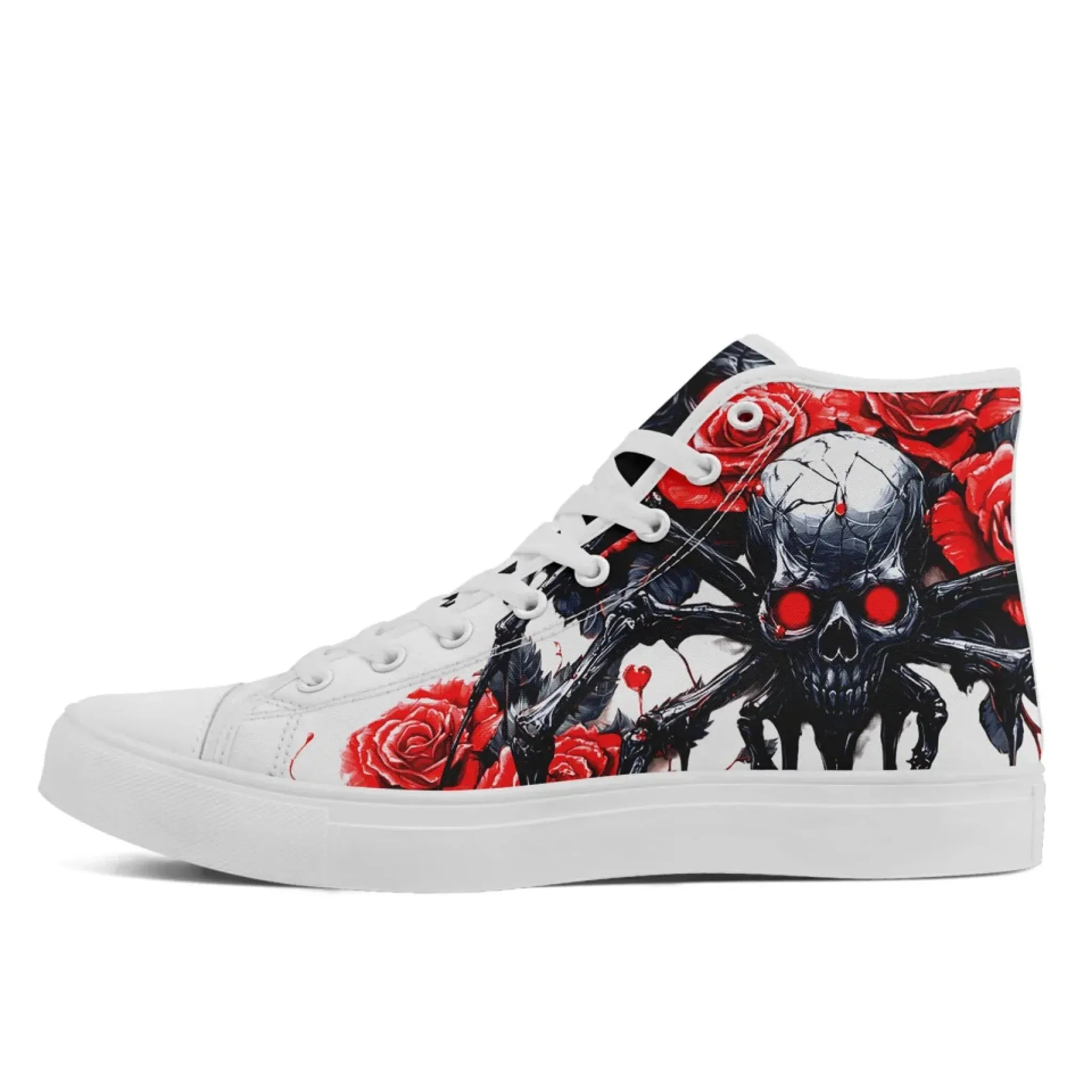 Personalized Gothic Style Sneakers, Custom Skull High Top Shoes, Skeleton Walking Shoes