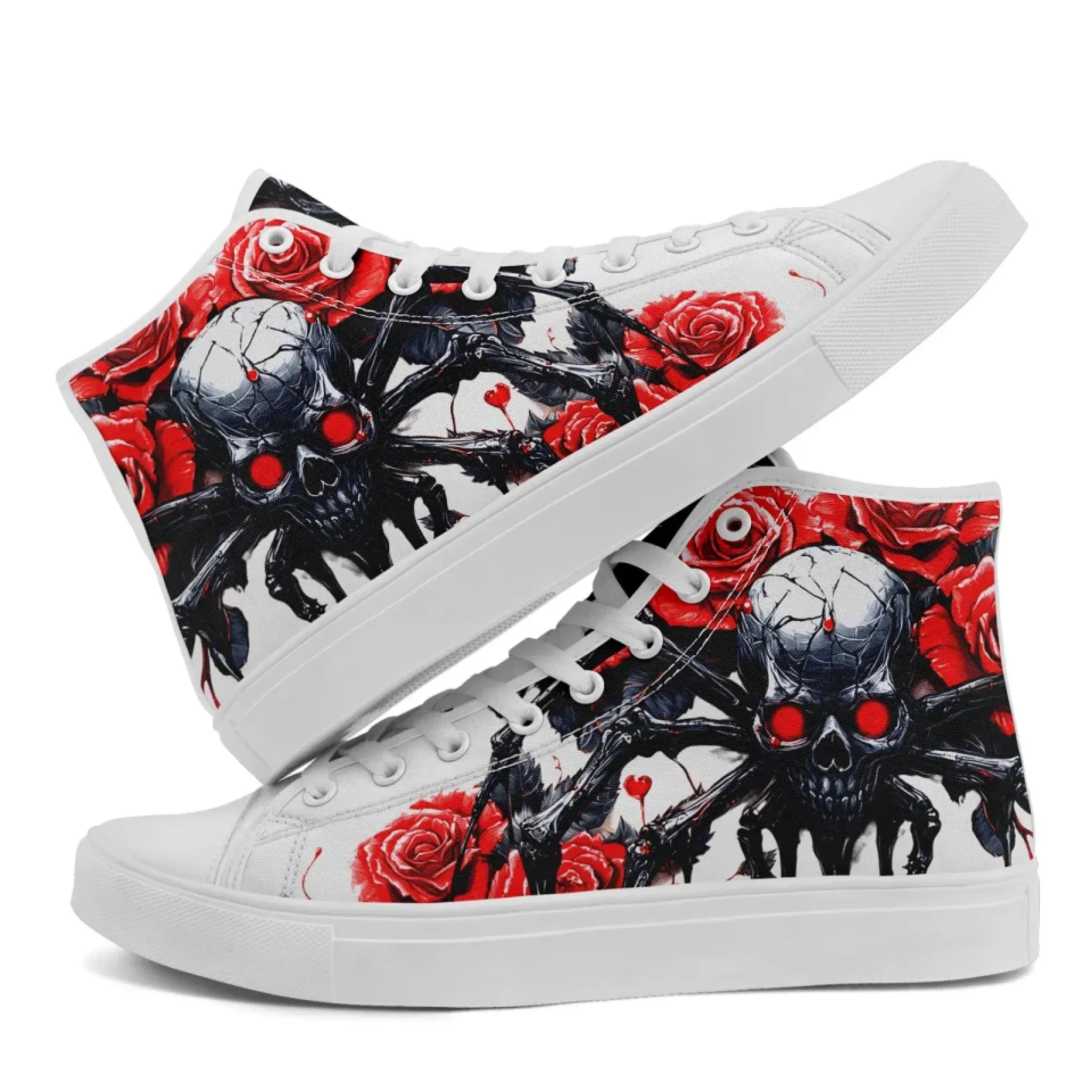 Personalized Gothic Style Sneakers, Custom Skull High Top Shoes, Skeleton Walking Shoes