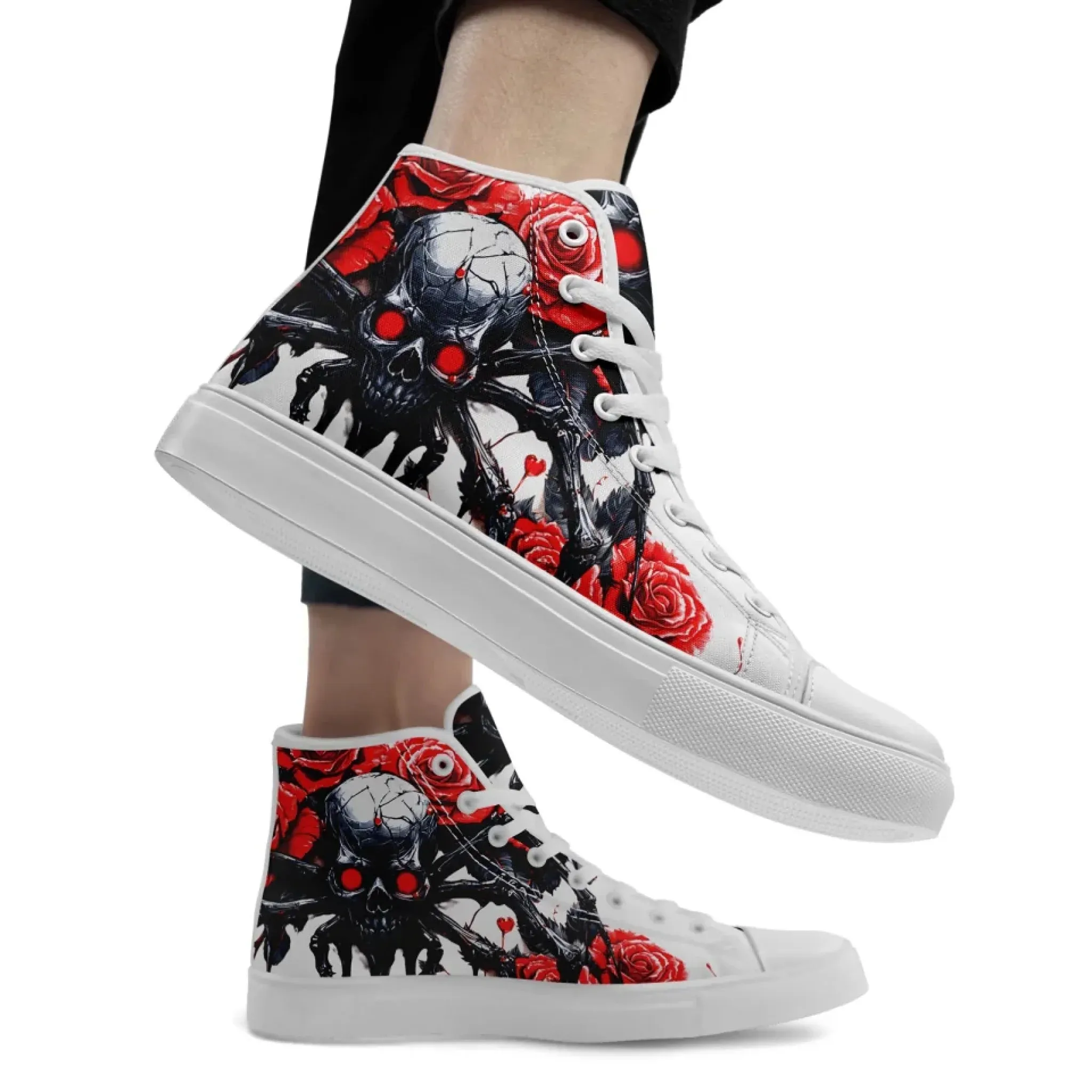 Personalized Gothic Style Sneakers, Custom Skull High Top Shoes, Skeleton Walking Shoes