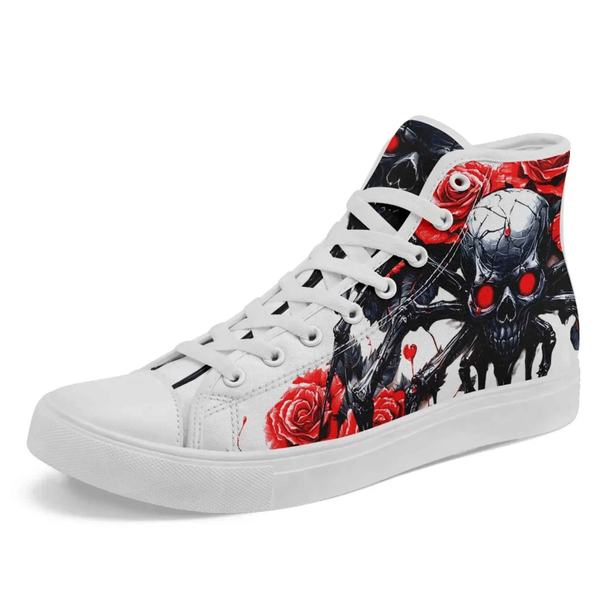 Personalized Gothic Style Sneakers, Custom Skull High Top Shoes, Skeleton Walking Shoes