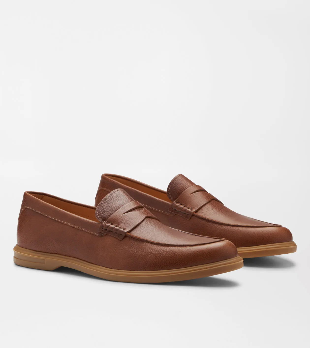 Peter Millar Men's Excursionist Pebble Grain Penny Loafer - COGNAC