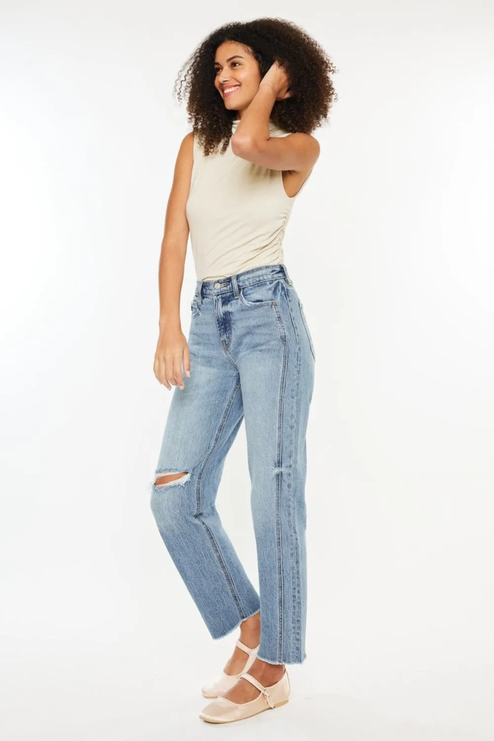 PRE-ORDER: Kancan Ultra High Rise Distressed Straight Jeans