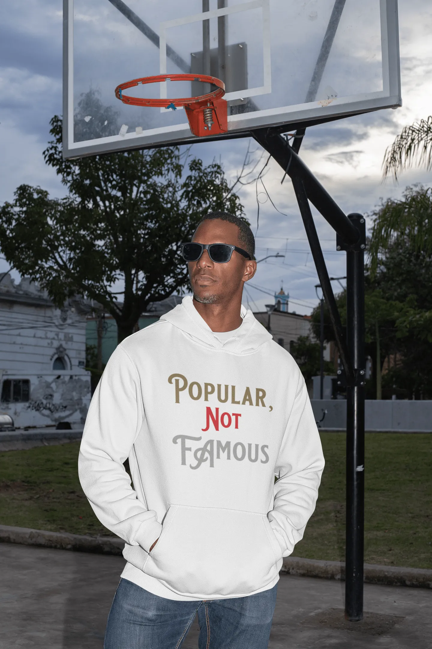 Pullover Style Graphic Hoodie w/ “Popular Not Famous” Design