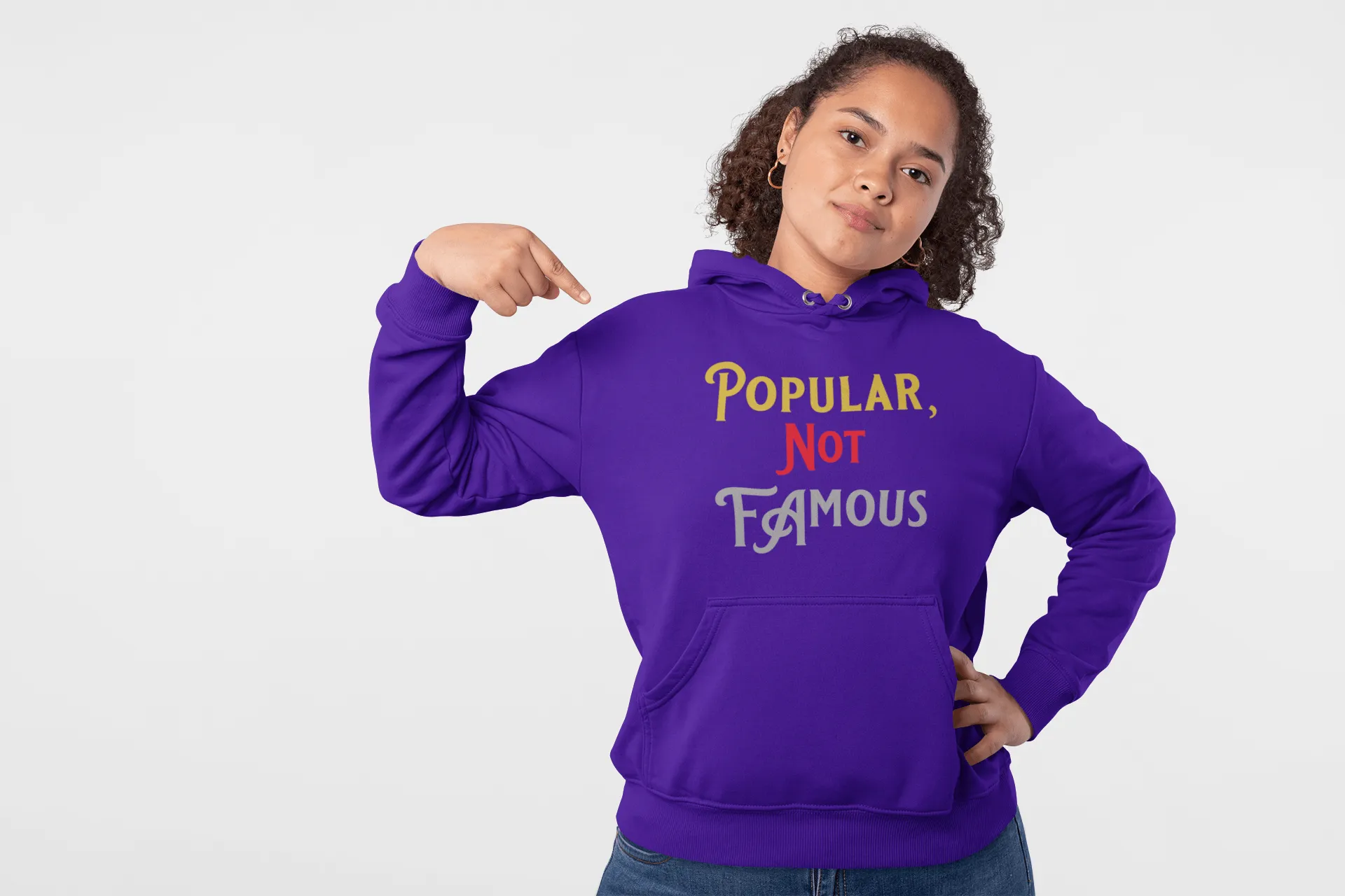 Pullover Style Graphic Hoodie w/ “Popular Not Famous” Design