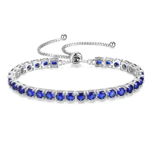 "Eternal Elegance" September Birthstone  Sapphire  Sterling Silver Tennis Bracelet Classic Bolo Chain