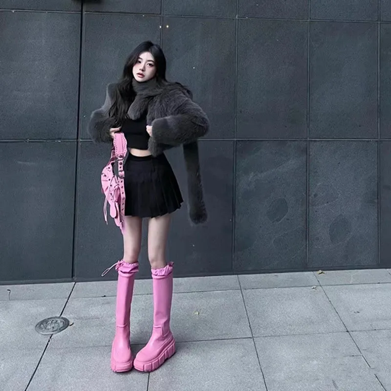 Rain Hot Pink Knee-High Boots