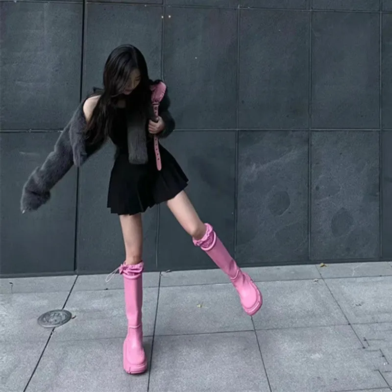 Rain Hot Pink Knee-High Boots