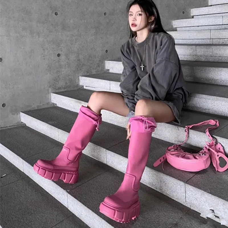 Rain Hot Pink Knee-High Boots