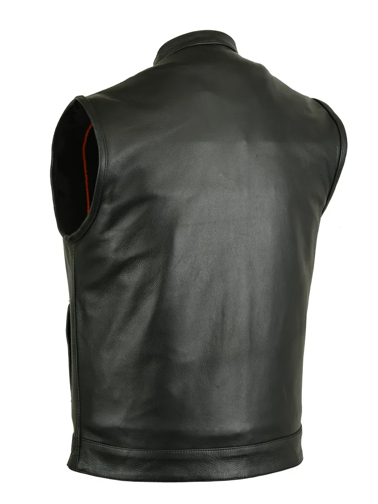 RC188 Upgraded Men's Leather Vest with Gun Pockets and a Collar