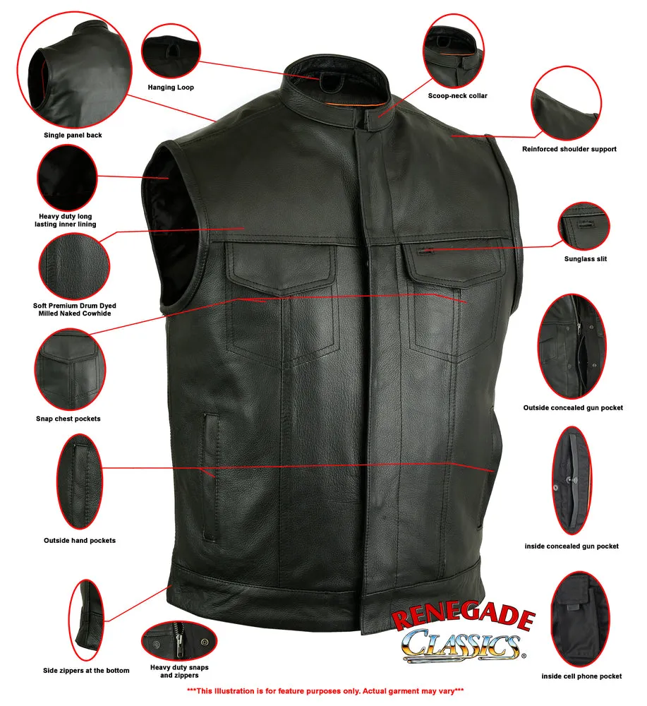 RC188 Upgraded Men's Leather Vest with Gun Pockets and a Collar