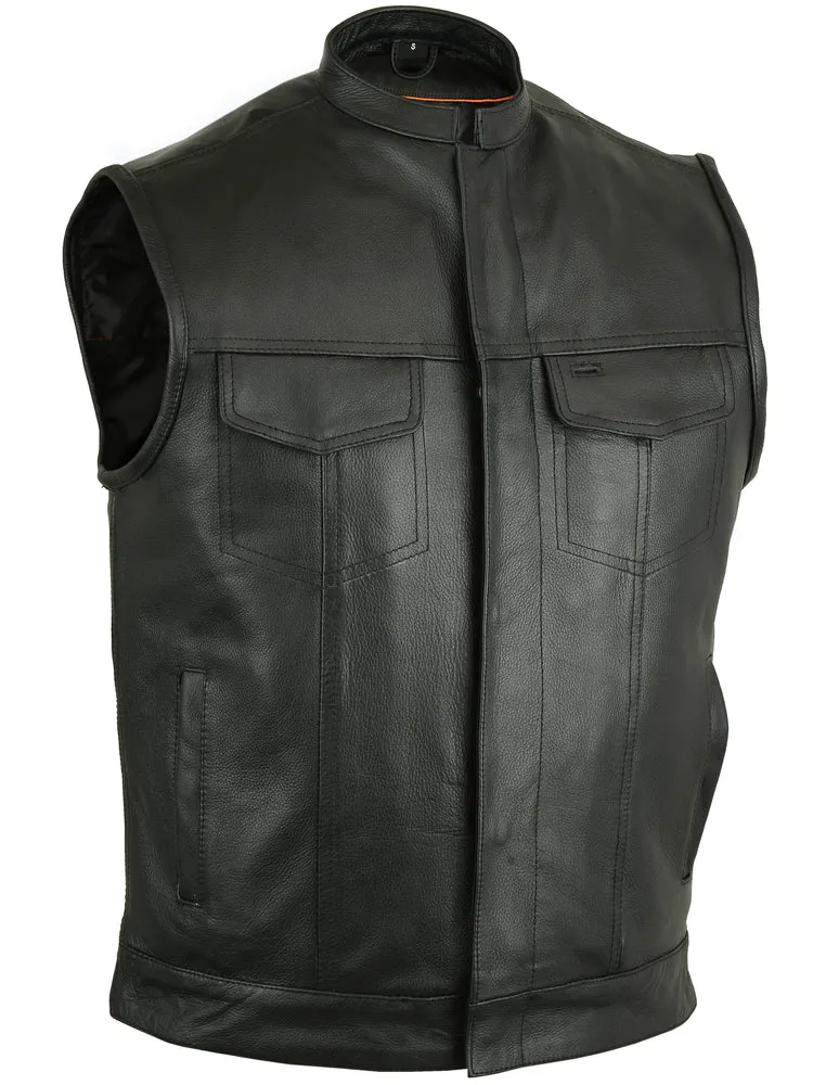 RC188 Upgraded Men's Leather Vest with Gun Pockets and a Collar