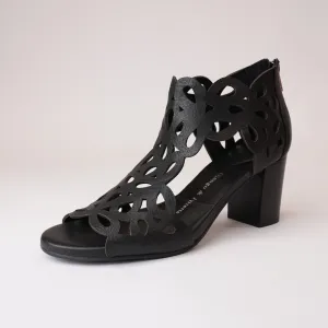 Saroja Black Leather Heels