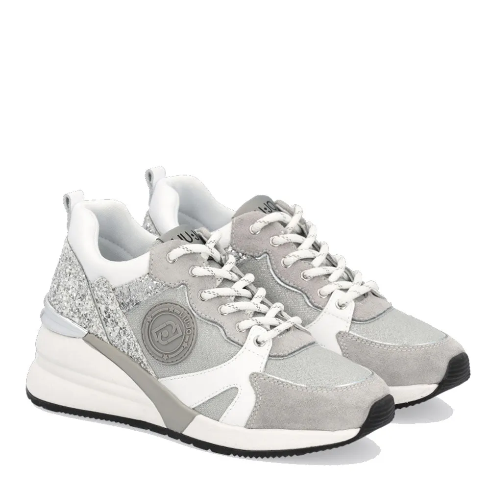 Scarpe Donna LIU JO Sneakers con Zeppa in Mesh e Lurex con Glitter Silver