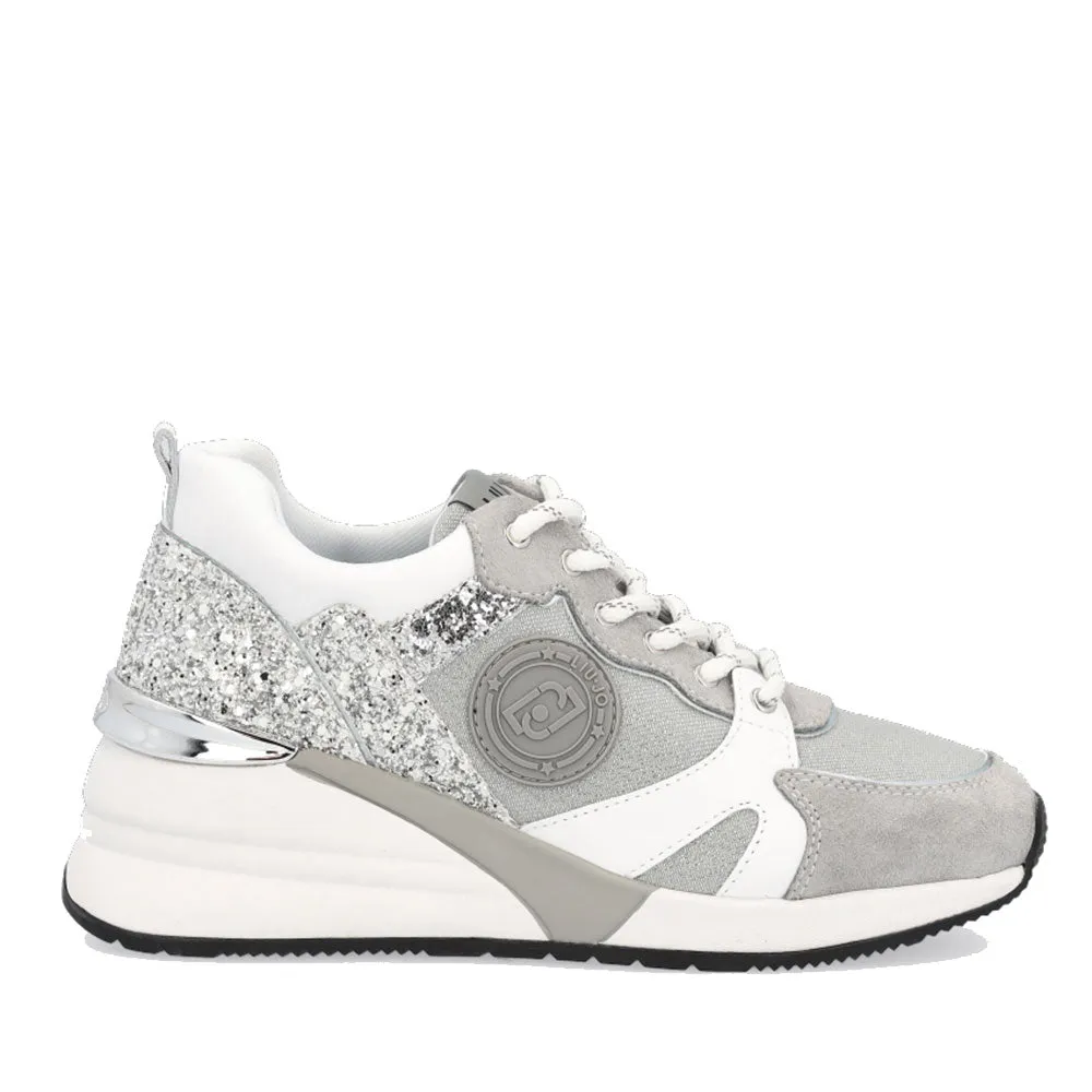 Scarpe Donna LIU JO Sneakers con Zeppa in Mesh e Lurex con Glitter Silver