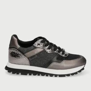 Scarpe Donna LIU JO Sneakers in Nappa con Inserti Metalizzati colore Pewter