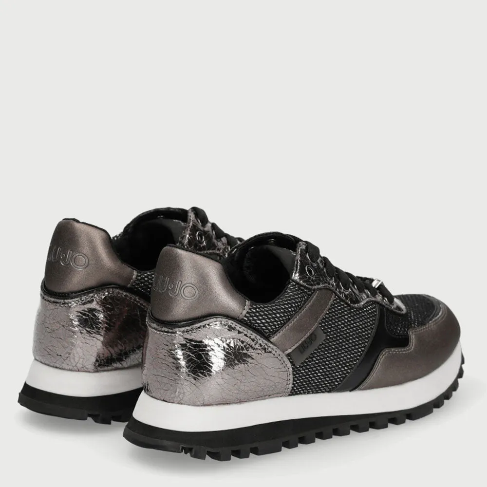 Scarpe Donna LIU JO Sneakers in Nappa con Inserti Metalizzati colore Pewter