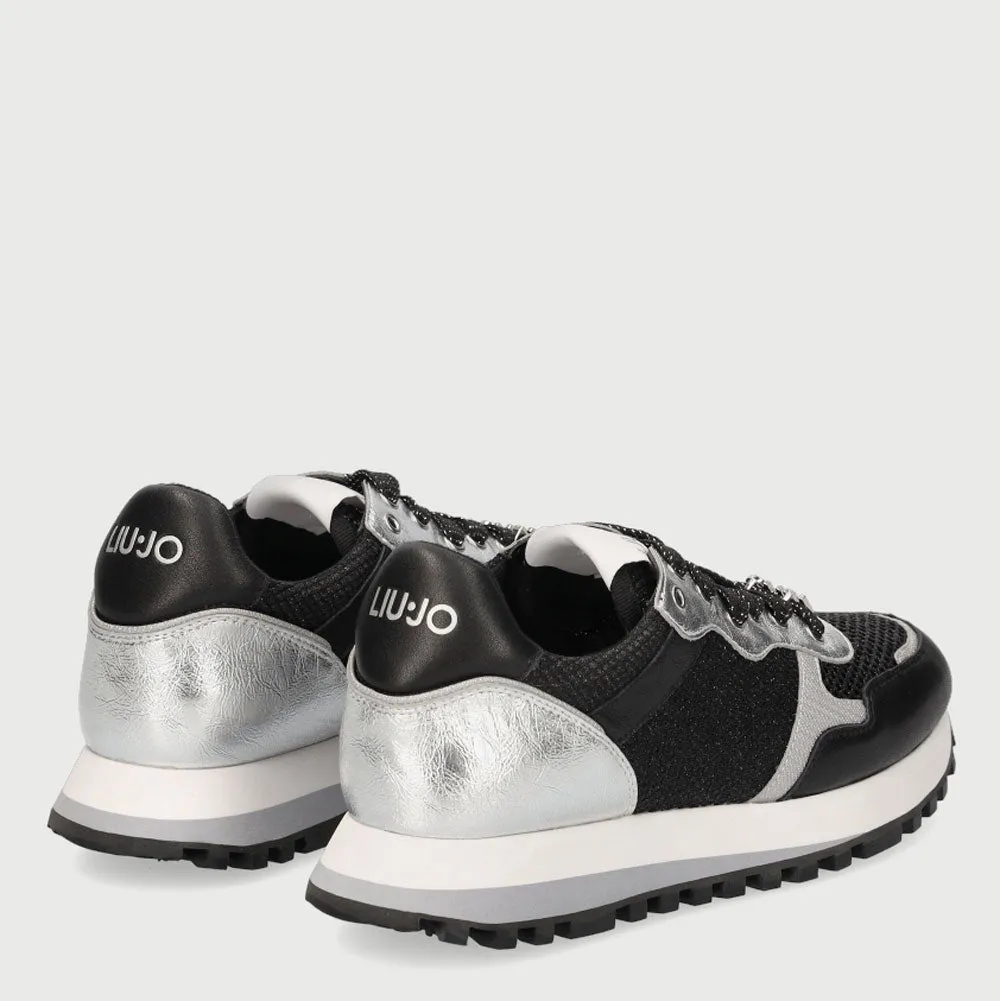 Scarpe Donna LIU JO Sneakers in Pelle e Tessuto Mesh colore Nero e Silver