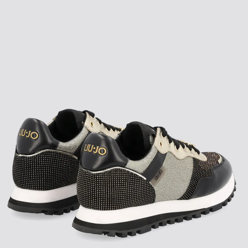 Scarpe Donna LIU JO Sneakers in Suede e Mesh Lamè colore Nero e Oro