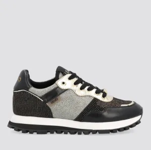 Scarpe Donna LIU JO Sneakers in Suede e Mesh Lamè colore Nero e Oro