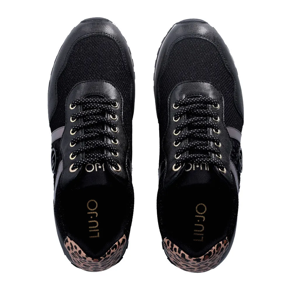 Scarpe LIU JO Wonder 629 Sneakers in Glitter Mesh con Inserti in Nylon colore Nero