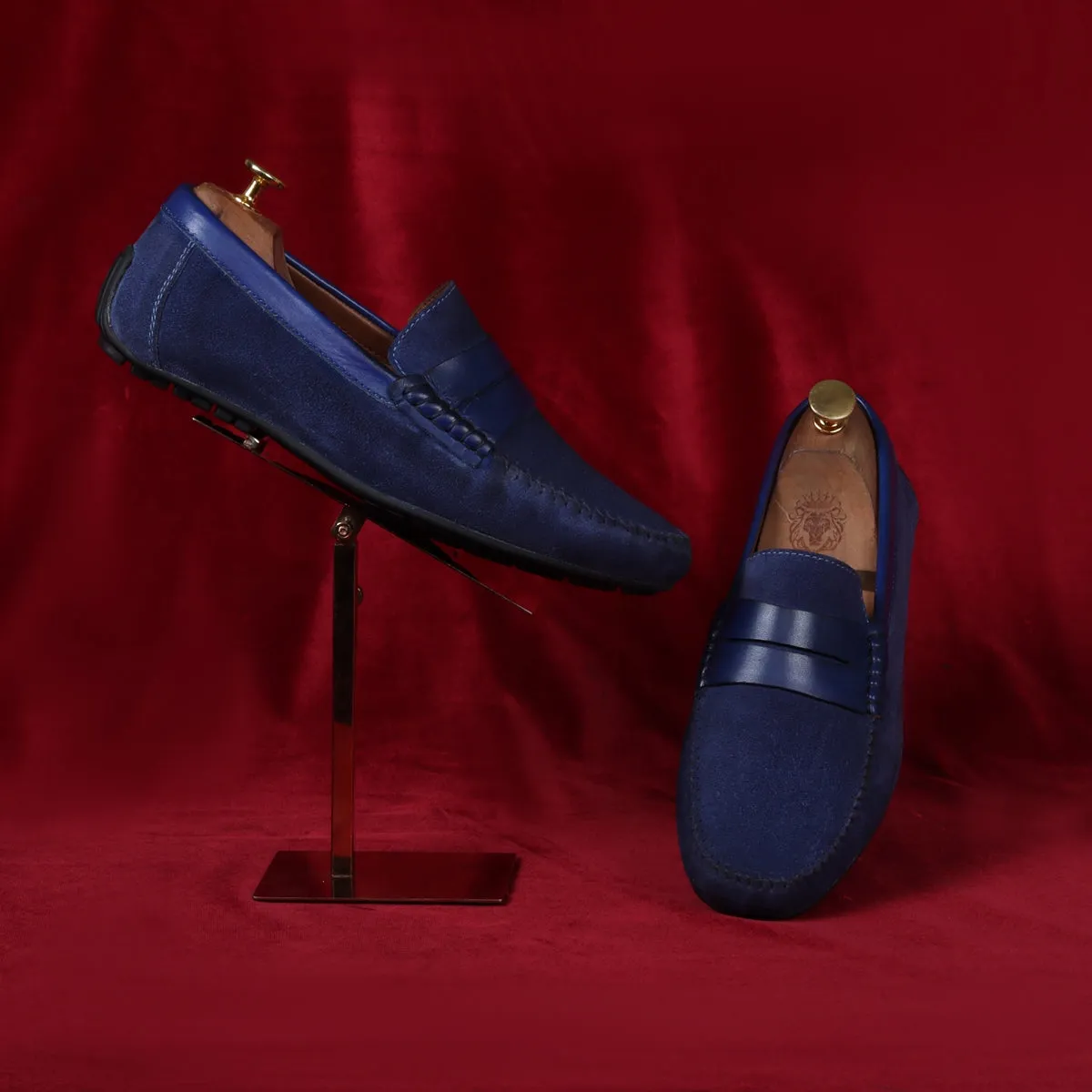 Silhouette Driver Sole Loafer in Blue Suede Leather