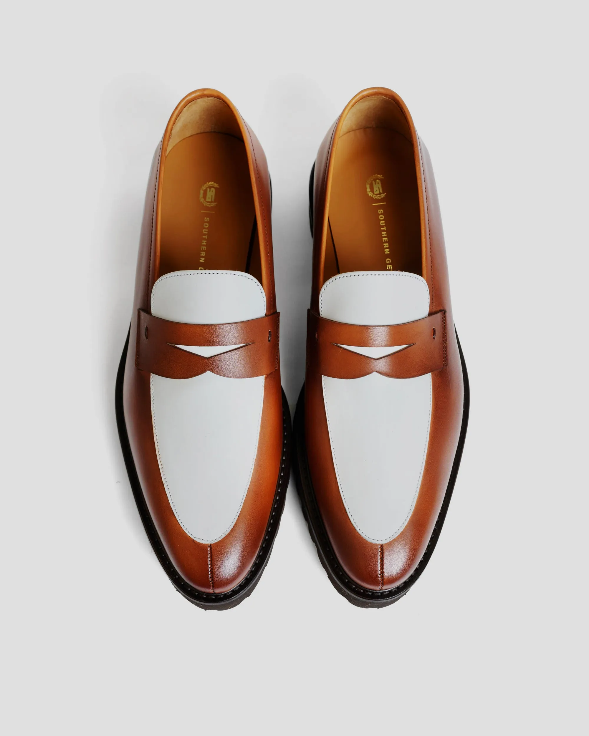 Smithson Penny Lug Loafer – Brown   White