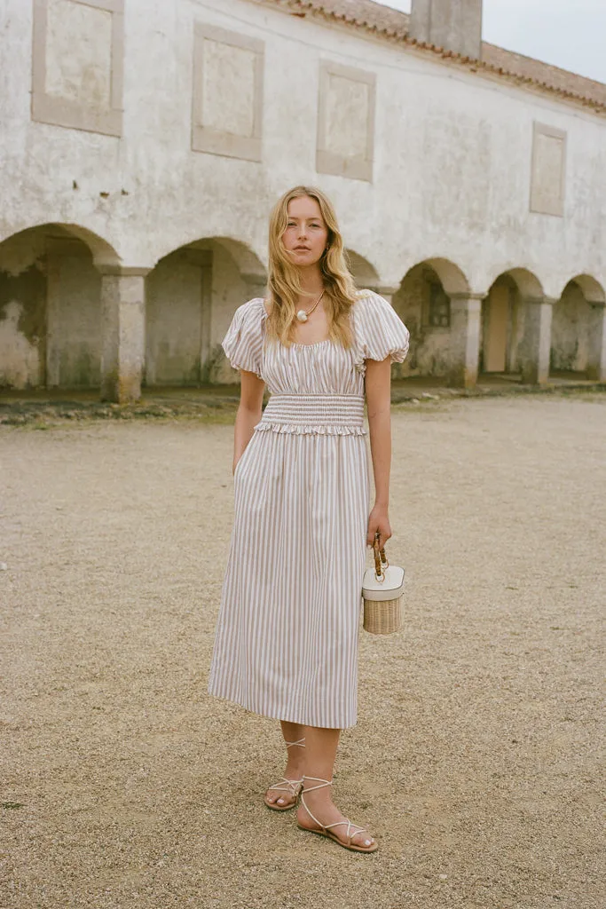 Tan Stripe Puff Sleeve Flynn Dress