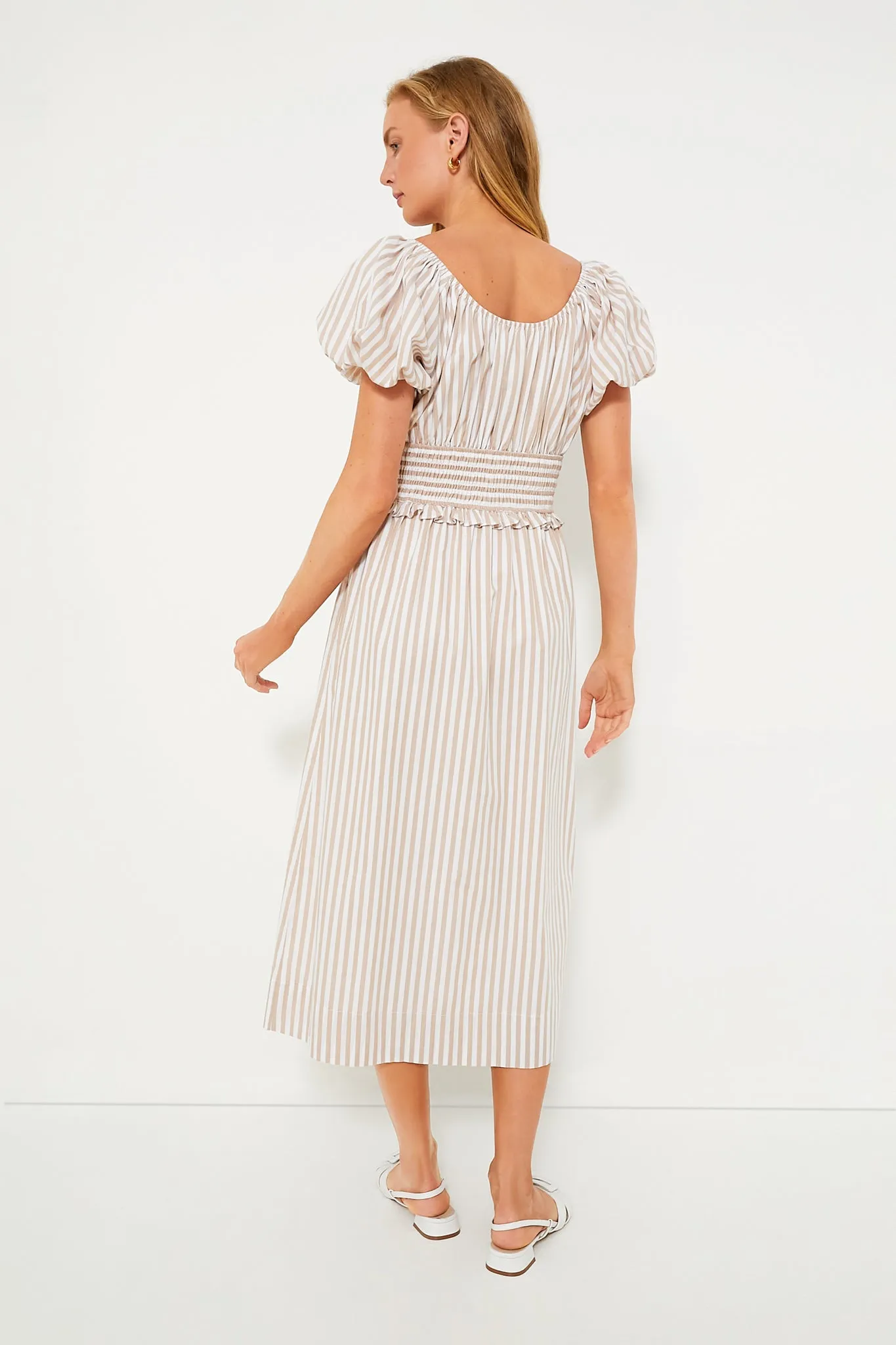 Tan Stripe Puff Sleeve Flynn Dress