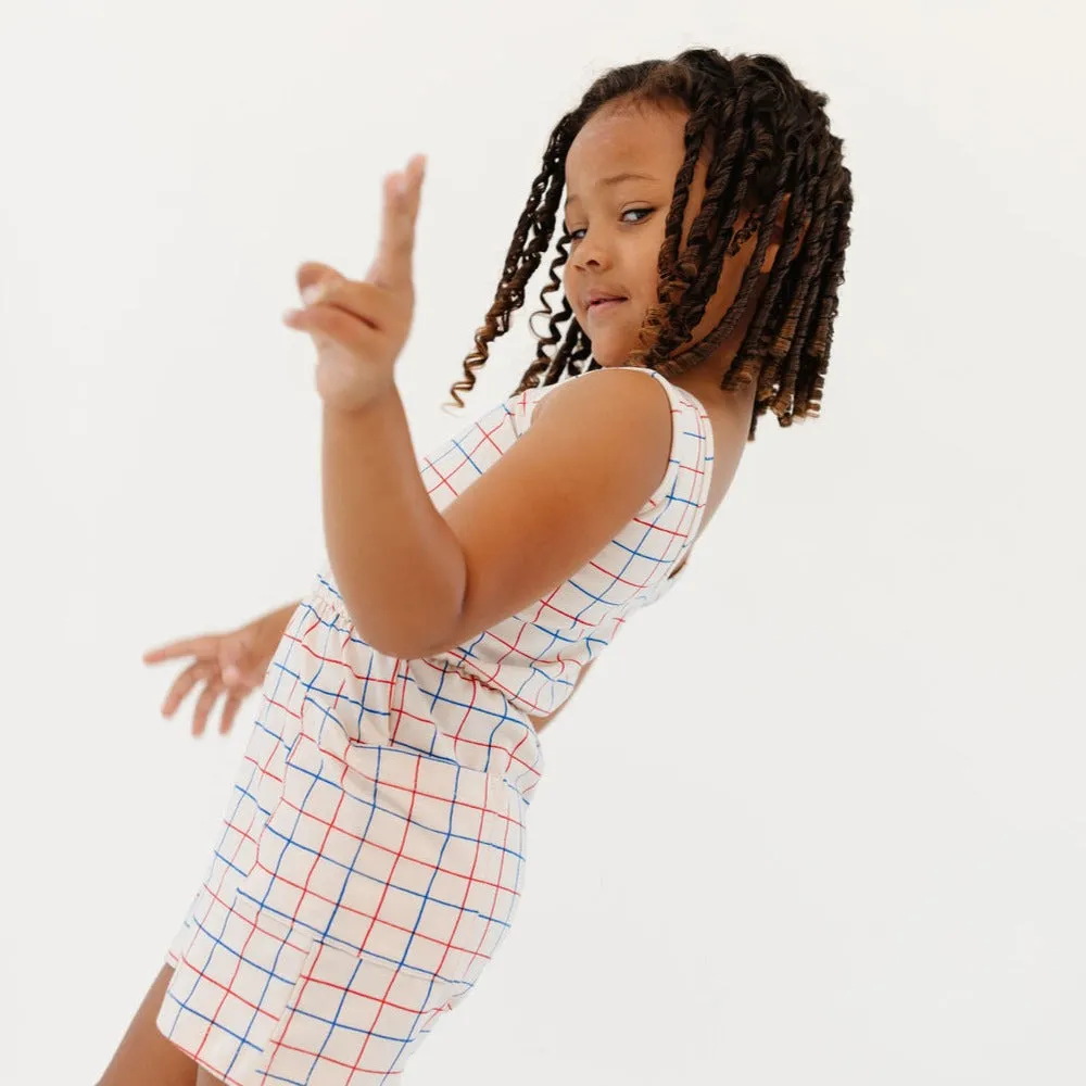 The Tank Shortie Jumpsuit in Red and Blue Grid