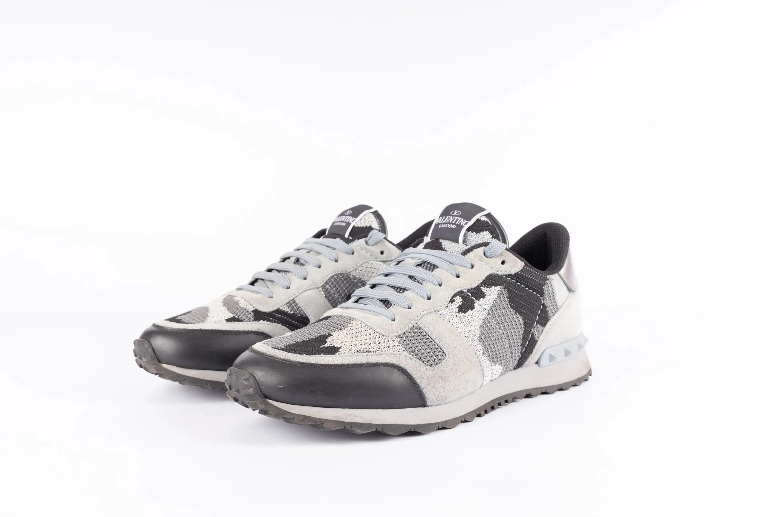 Valentino Garavani Grey Mesh Camouflage Rockrunner Sneakers