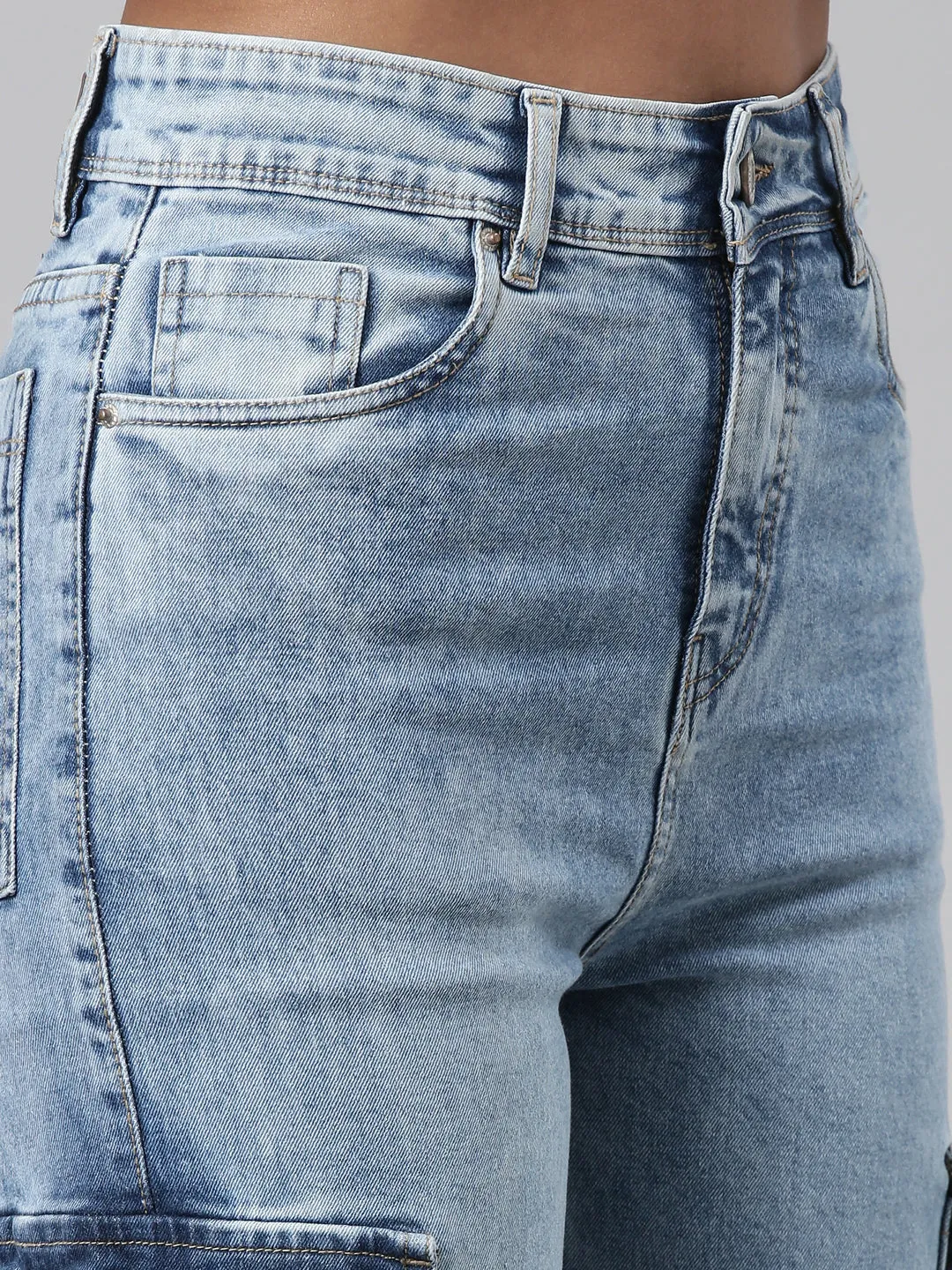 Women Blue Denim Cargo Jeans