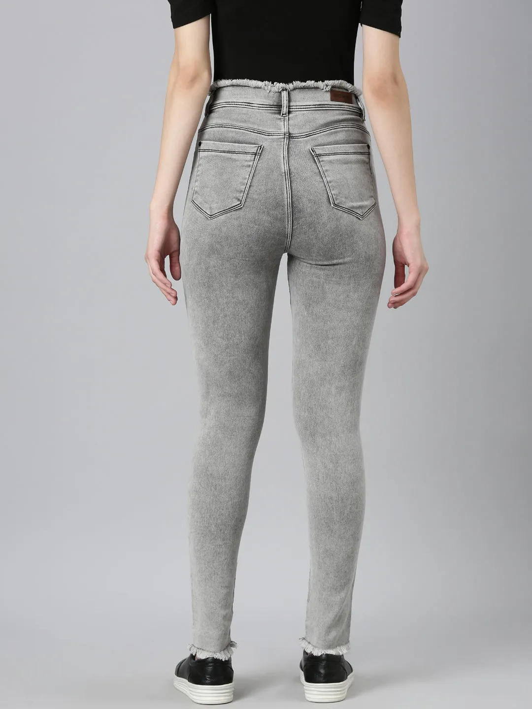 Women Grey Embellished Skinny Fit Denim Jeans