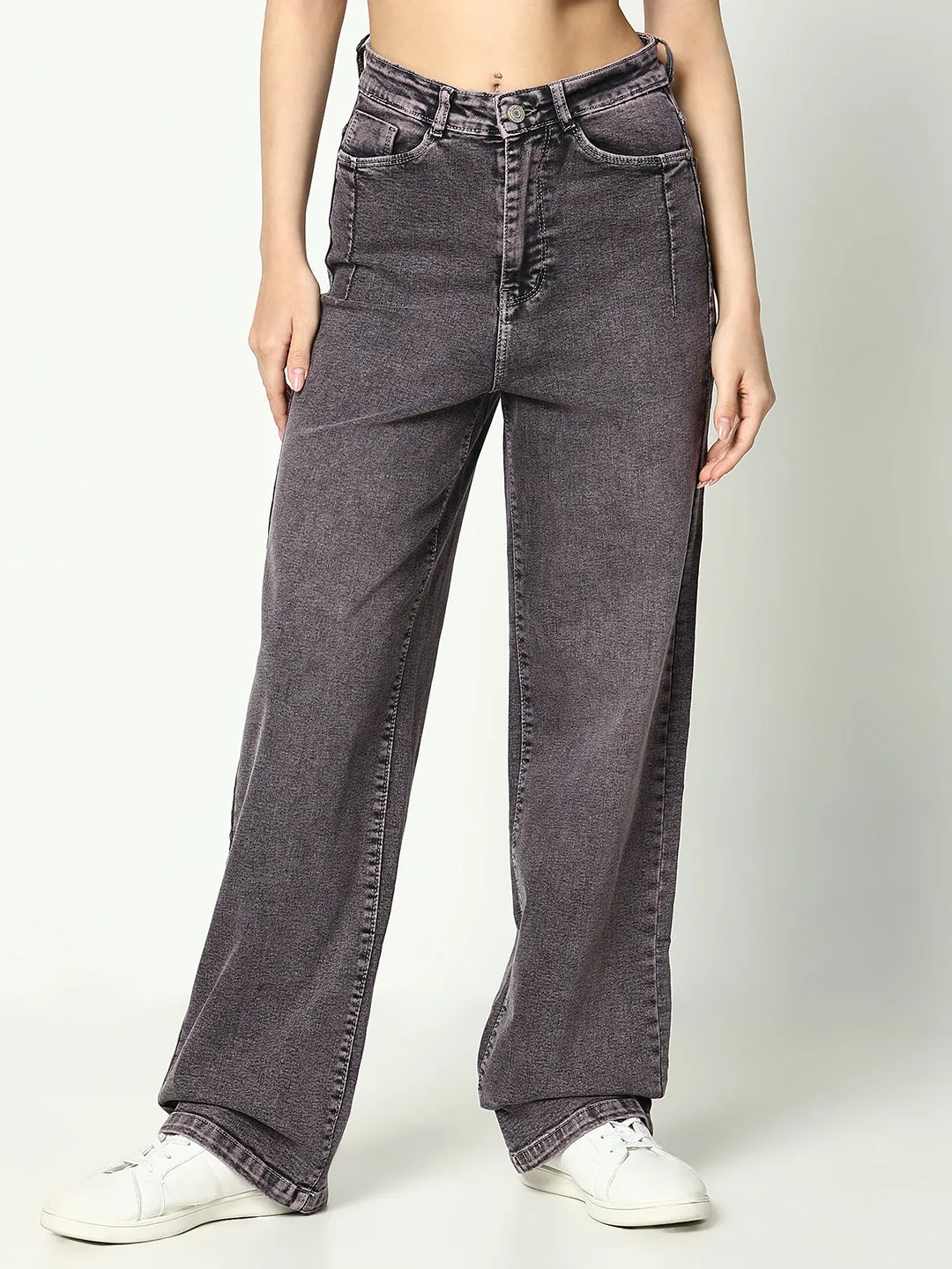 Women Solid Grey Wide Leg Jeans