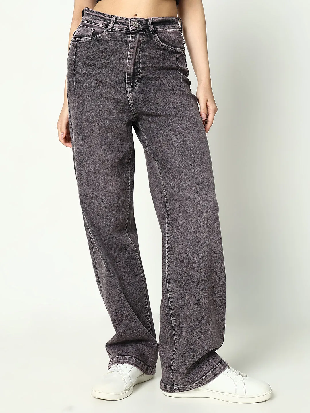 Women Solid Grey Wide Leg Jeans