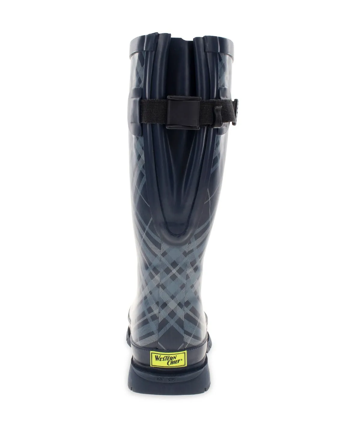 Women's Polar Plaid Wide Calf Rain Boot - Navy