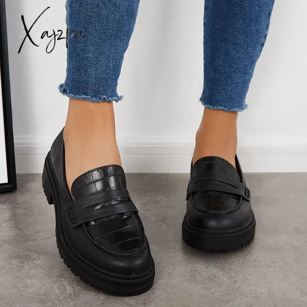 Xajzpa - Women Slip on Platform Loafers Round Toe Work Shoes