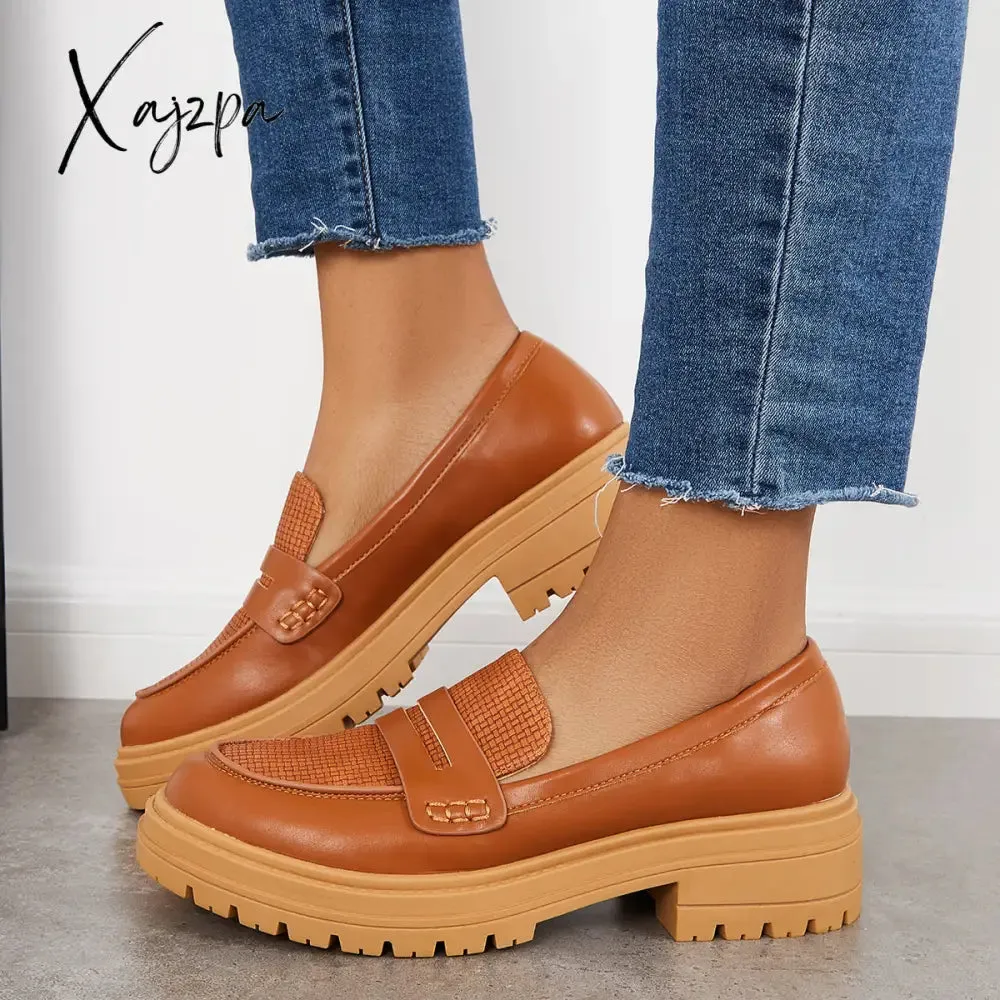 Xajzpa - Women Slip on Platform Loafers Round Toe Work Shoes