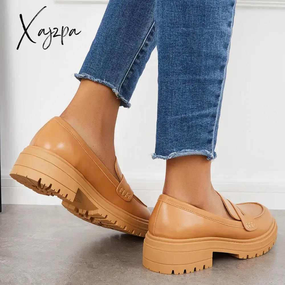 Xajzpa - Women Slip on Platform Loafers Round Toe Work Shoes