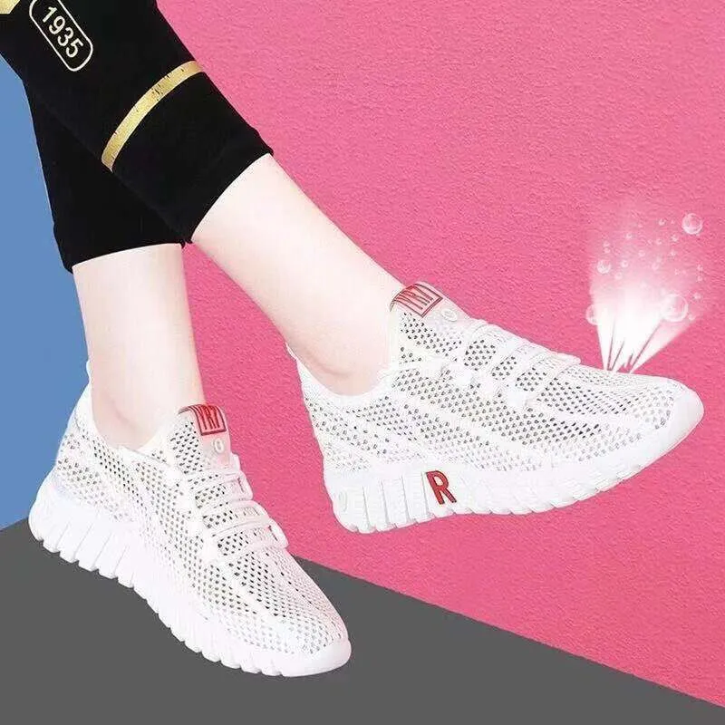 xakxx One Piece Dropshipping Female Tennis Shoes Sandals Casual Shoes Korean New Summer Mesh Surface White Shoes Lace Canvas Women's Shoes