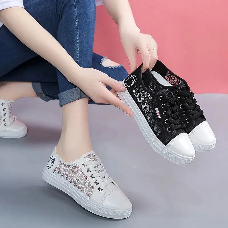 xakxx One Piece Dropshipping Female Tennis Shoes Sandals Casual Shoes Korean New Summer Mesh Surface White Shoes Lace Canvas Women's Shoes